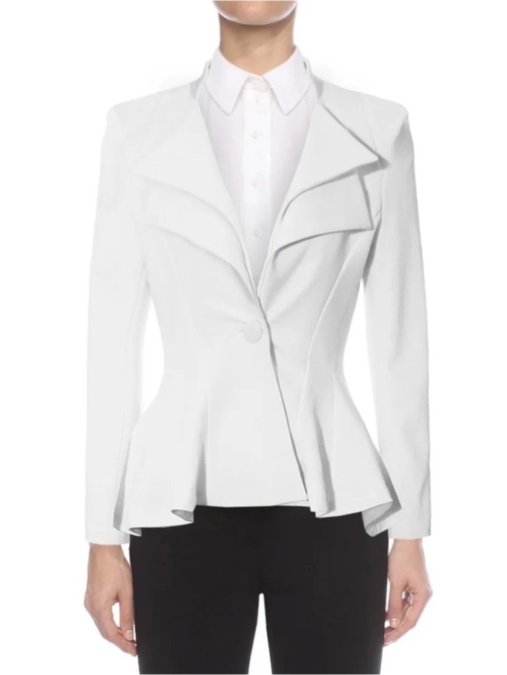 Noir Lord & Taylor White Double Lapel Peplum Ponte Office Blazer Jacket S NWT